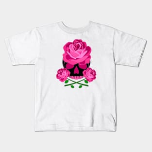 Pink Rose Skull Kids T-Shirt